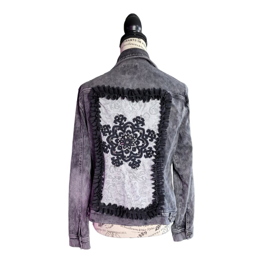 Refashioned embellished denim jacket